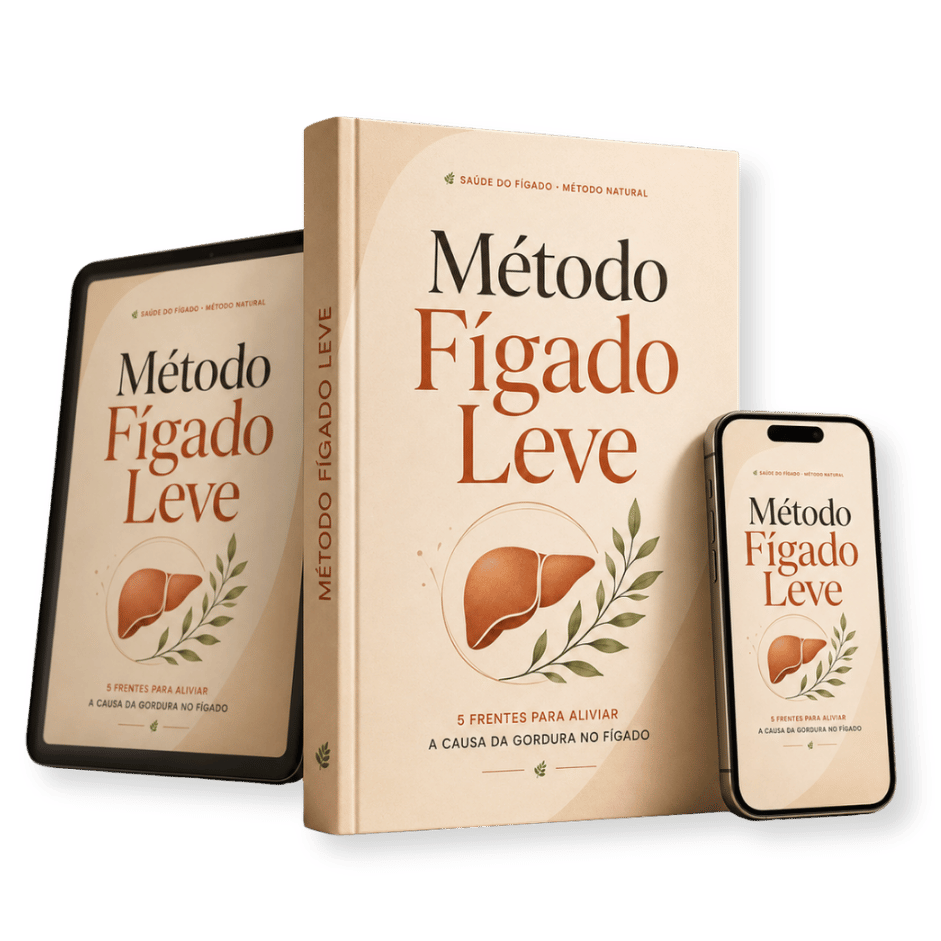 Mockup do Método Fígado Leve no aplicativo e no celular